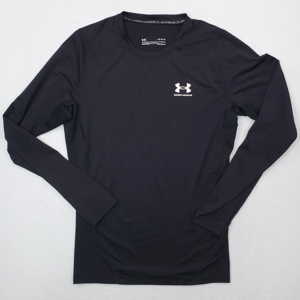 Under Armour Compression Shirt Womens Large Black HeatGear Workout Training Top